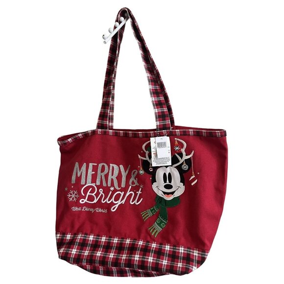 Walt Disney World / Disney Parks Handbags - Disney Parks Walt Disney World Christmas Mickey Mouse Merry & Bright Red Tote